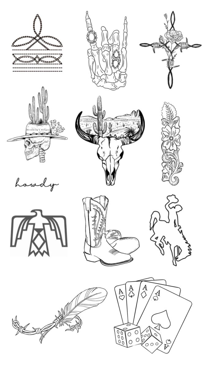 Western Tattoo Flash Board Ideas in 2025 | Western tattoos, Cowboy tattoos, Cowgirl  tattoos