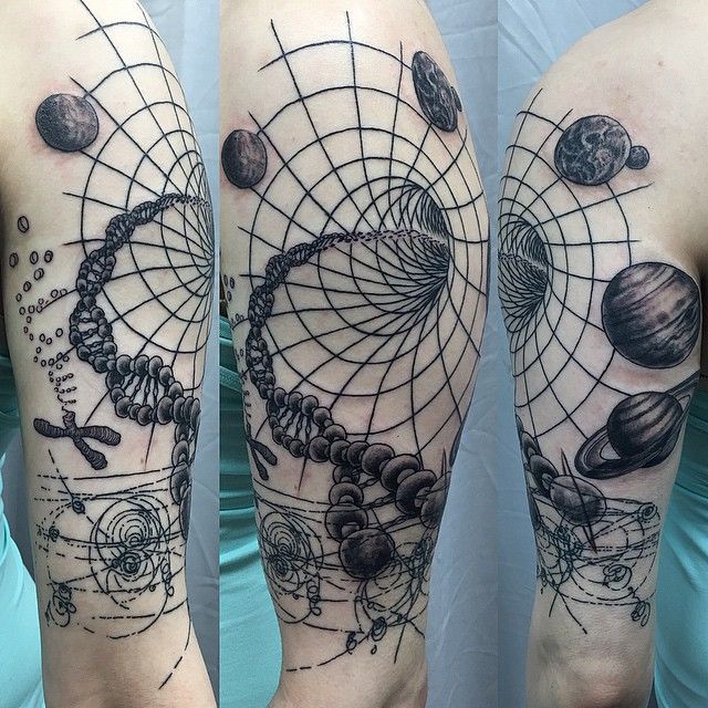 sciencetattoo #science #physics #biology #chemistry #tattoo by  @chrismasontattoo | Tatoeage ideeën, Tatoeage, Tatoeages