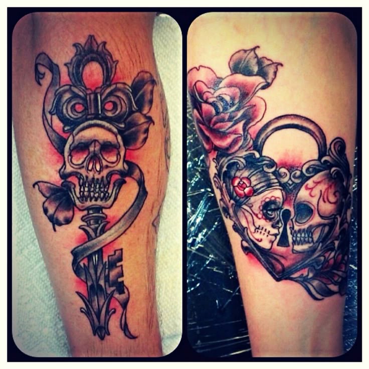 Skull key and lock tattoo