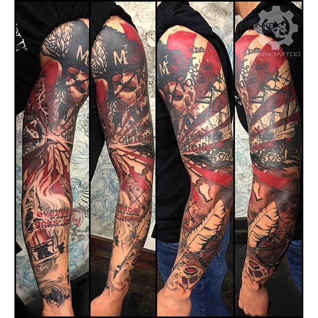 Image result for sleeve tattoos trash polka