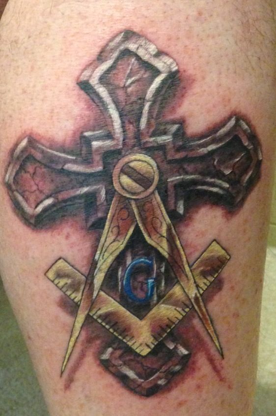 Tattoo Cross with Compass & Square.