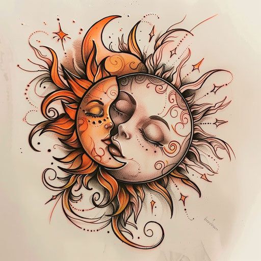 Sun And Moon Tattoo Vector Pack