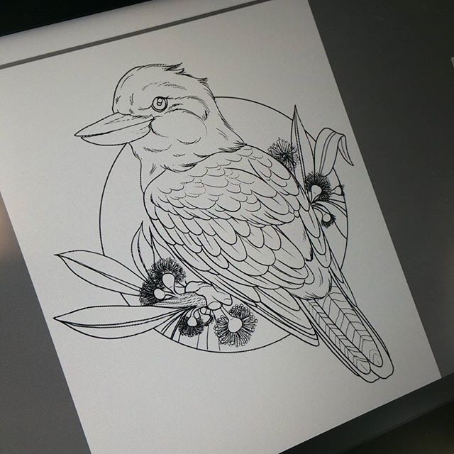 Kookaburra Tattoo Design with Flowers